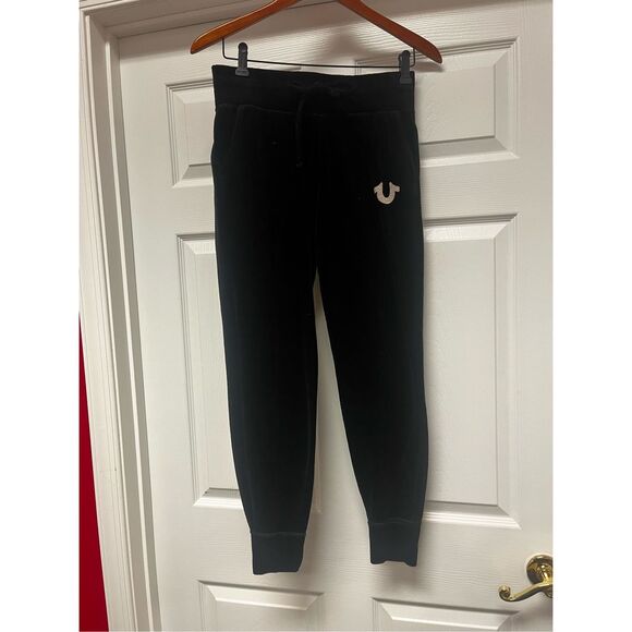 True Religion Black Velvet Crystal Horseshoe Track Pants sz XS EUC - Picture 1 of 7